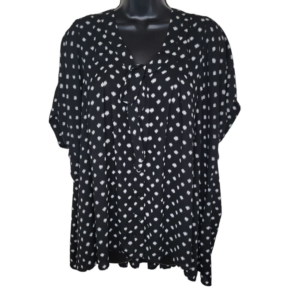 Roaman's black & white pleated polka-dot blouse top size 24W
